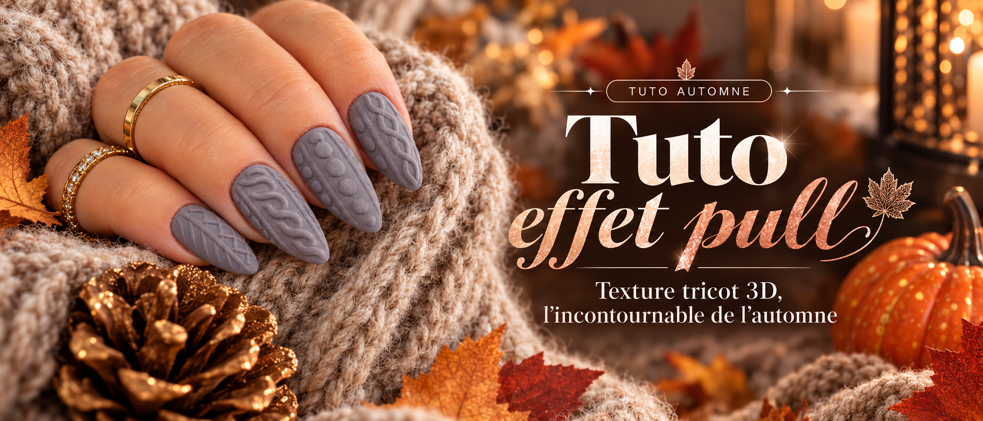 Tuto nail art automne : manucure effet pull 3D aux motifs tricotés en relief